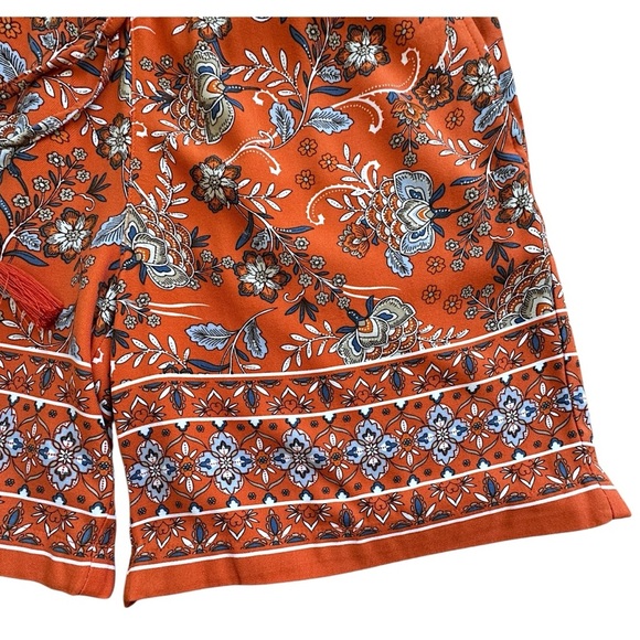 J JILL | NWOT ORANGE ZINNIA FLORAL DRAWSTRING SHORTS TASSELS BORDER PRINT | XS - Picture 4 of 9